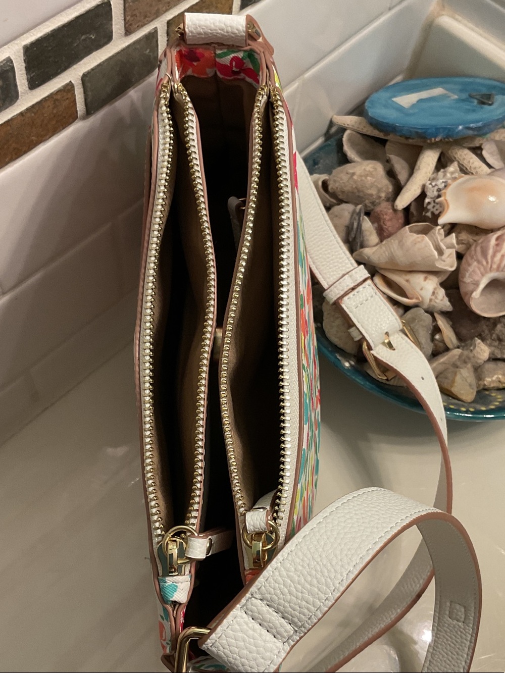Nanette Lepore White Floral Crossbody with Coral, Teal & Lime Accents - Picture 5 of 6